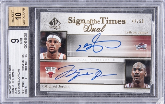 2005/06 SP Authentic Sign of the Times #JJ Michael Jordan/LeBron James Dual-Signed Card (#42/50) - BGS MINT 9/BGS 10 